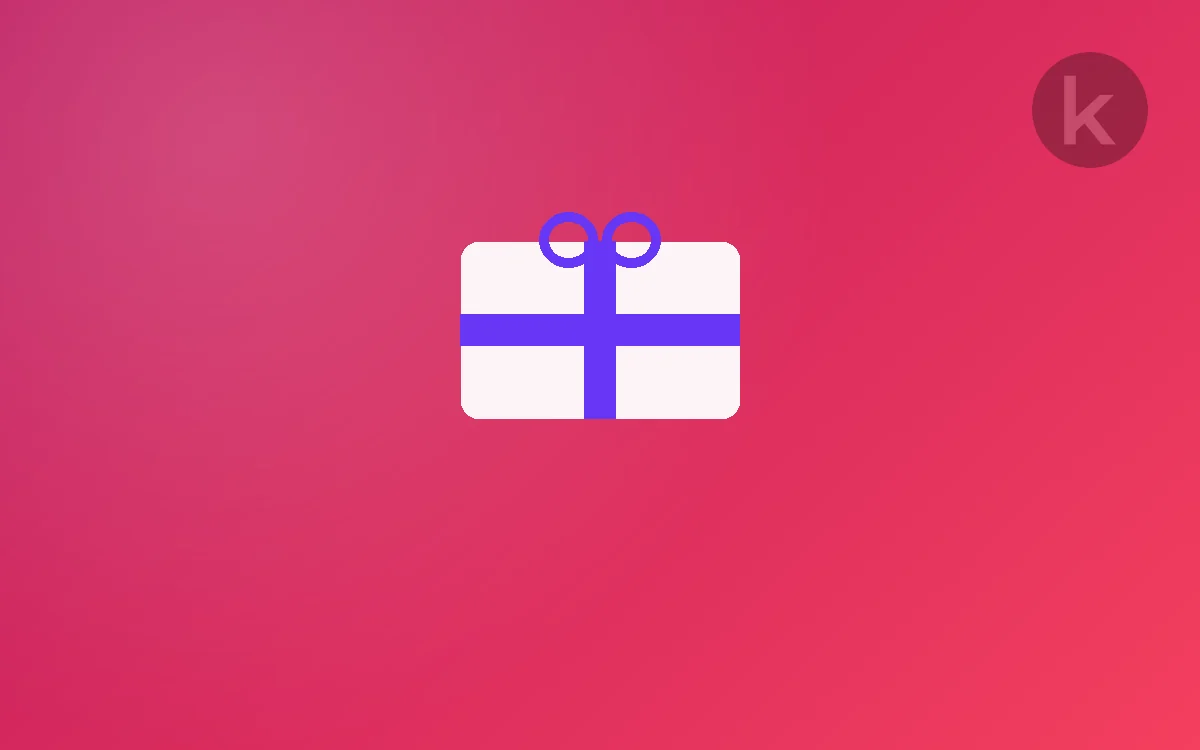 Gift card with a ribbon, representing gift cards and software licences sold and delivered across marketplaces