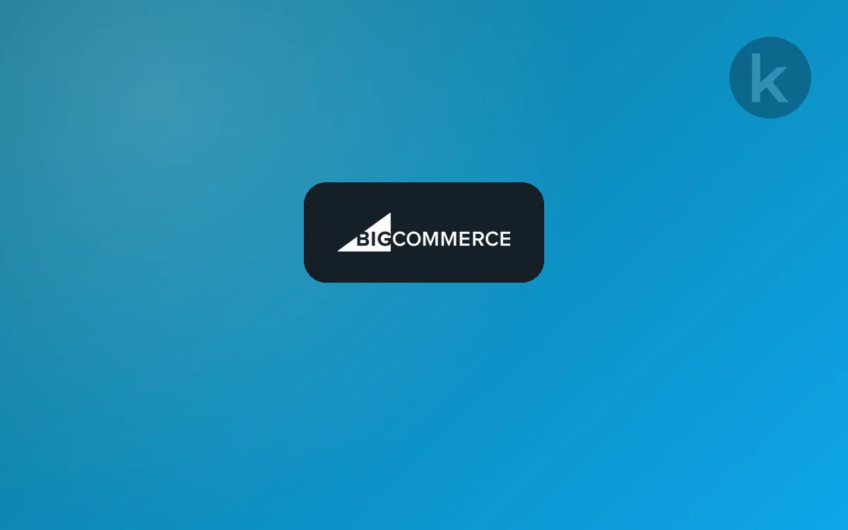 BigCommerce logo on a Keysender gradient, representing automated digital product delivery on a BigCommerce store