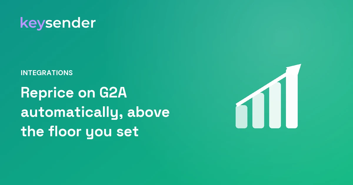 Ascending bars with a trend arrow, representing automatic G2A repricing that stays above a seller's floor price