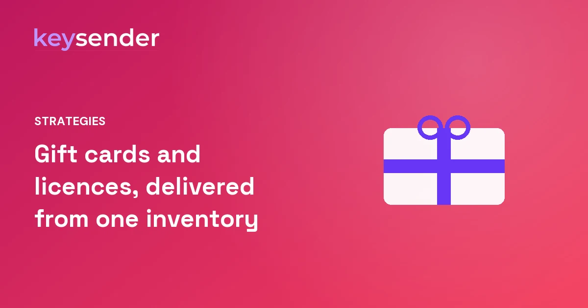 Gift card with a ribbon, representing gift cards and software licences sold and delivered across marketplaces