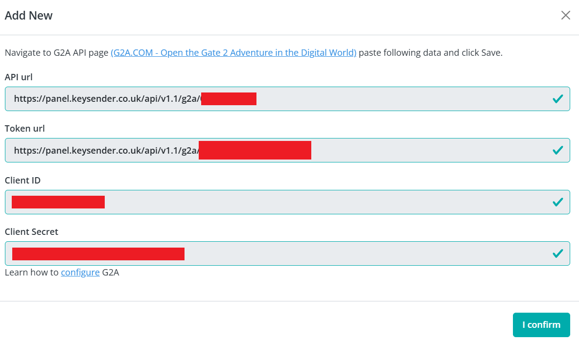 Keysender 中的 G2A 凭证字段